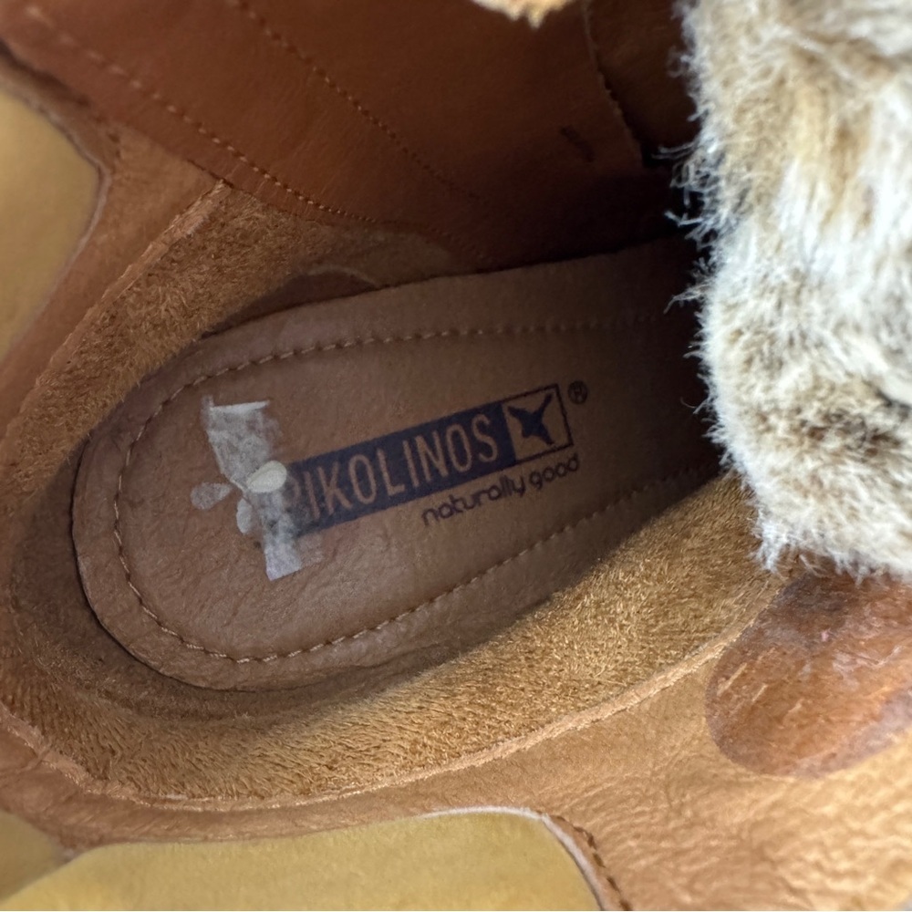 Pikolinos Womens leather lace-up ankle boots heels faux fur brown sz 38 - Picture 7 of 13